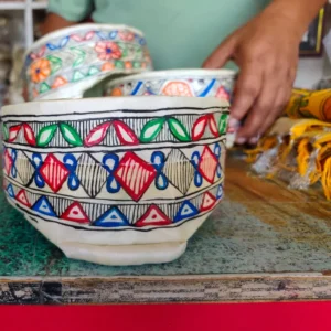 Handcrafted Mithila Painting Paag with colorful Madhubani floral and geometric artwork on traditional Maithili headgear