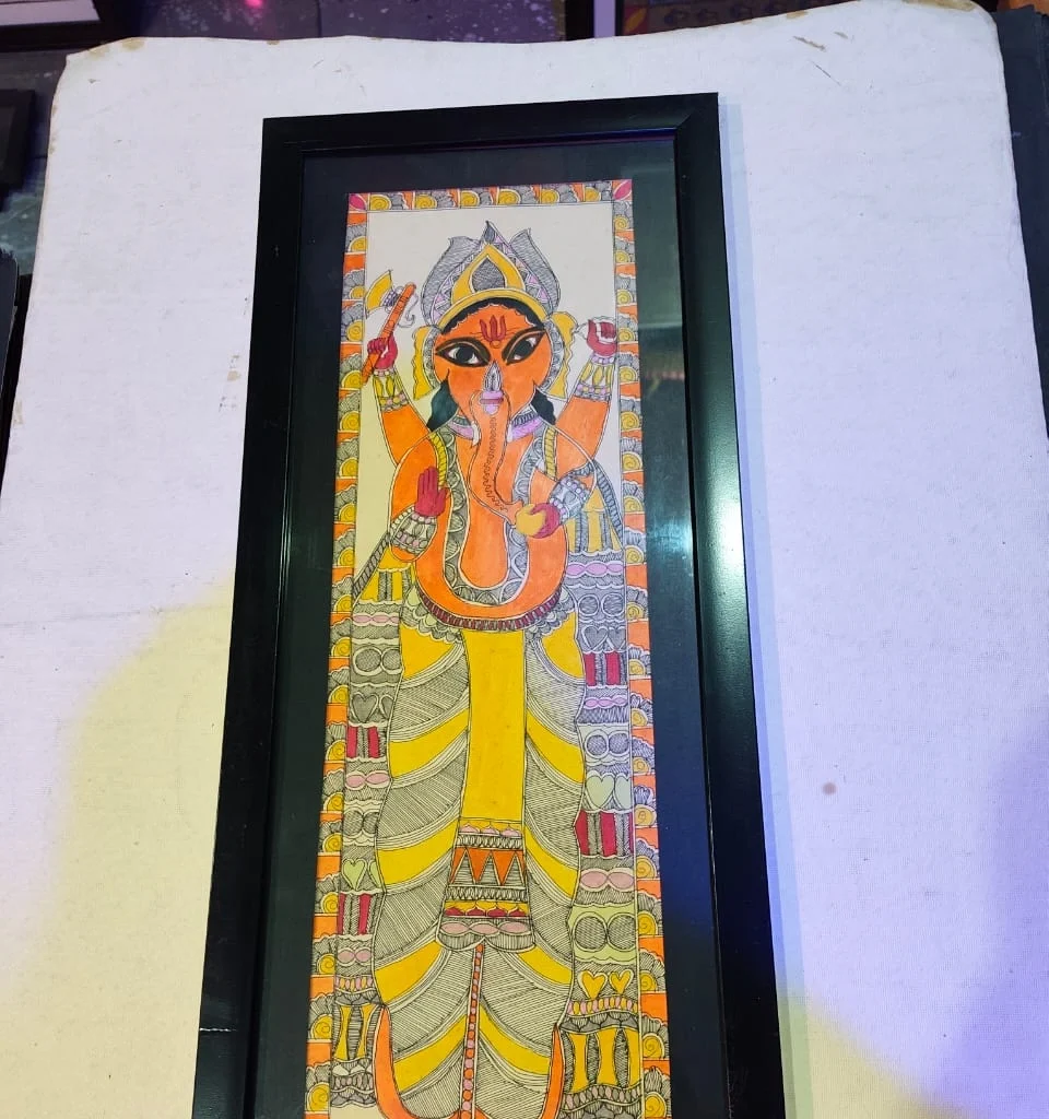 Handcrafted Mithila Ganesha painting with traditional Madhubani art