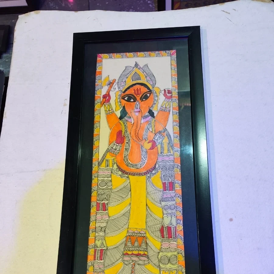Handcrafted Mithila Ganesha painting with traditional Madhubani art