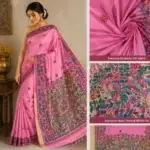 Handcrafted Mulberry Silk Saree featuring traditional Mithila Painting artwork in vibrant colors